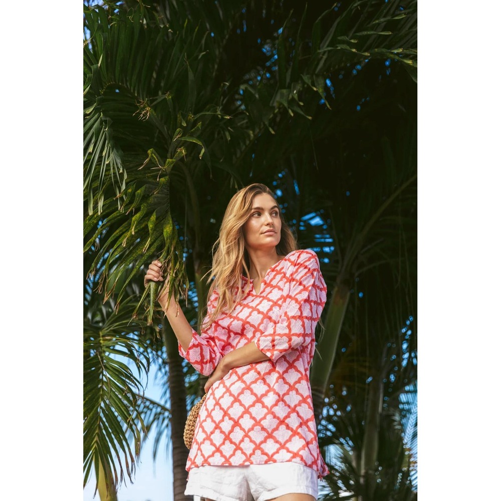 Roller Rabbit Resort Coastal Beachy Kurta Women's 8 Cotton Tunic Top Boho Chic